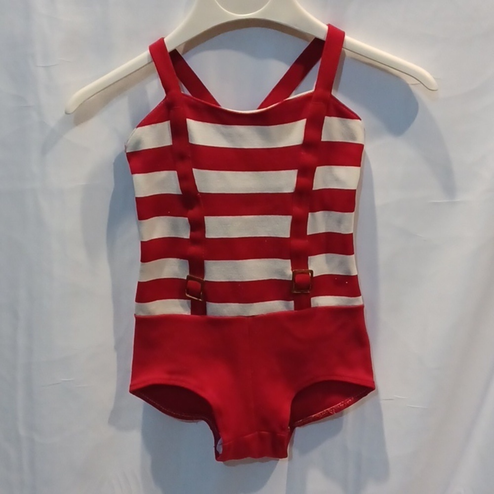 Vintage one piece, red & cream, measurements in photos